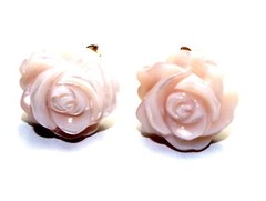 Carved Pink Rose Flower Conche Shell Mother of Pearl Fancy Stud Earrings 14k GF