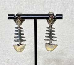 Taxco Silver Fish Dangle Earrings signed IP with Eagle Modernist Screw Back