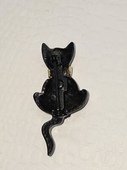 Vintage Black Cat Pin Sitting Rhinestone Collar Swinging Tail Whimsical Theme