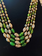 Vintage Four Strand Green/Blue-Gray Glass Beaded Necklace