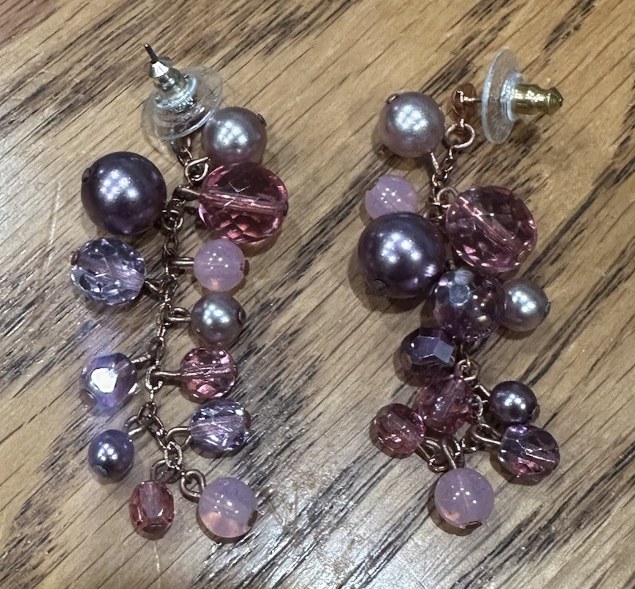 JOAN Rivera Pink & Purple Beaded Dangle Drop Earrings New
