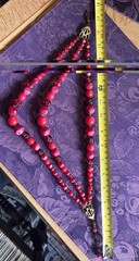 Vintage 50’s Star Brand Triple Strand Lucite/Plastic Red Bead Necklace