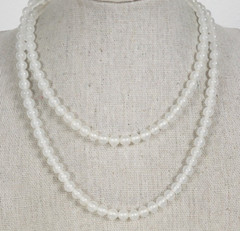 Vintage Translucent White Glass Beaded Necklace 30 In Sprint Ring Clasp 6.3mm