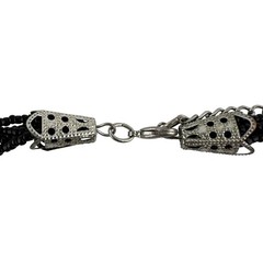 Vintage Style Black Acrylic Beaded Layered Look Elegant 19” Silver Tone Necklace