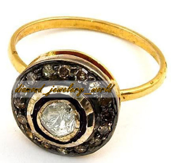 0.83ctw Genuine Old Mine Rose Antique Cut Diamond Silver Victorian Ring Jewelry