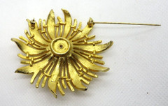 Vintage Signed Exotic Flower J.J. Brooch Gold Tone Large 2.5 inches