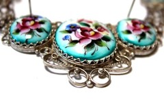 Vintage Unique Russian Enamel Hand Painted Jewelry Set Earrings + Necklace #50