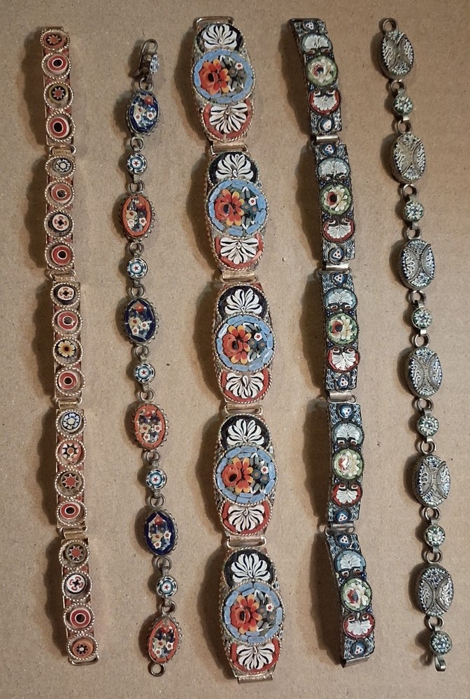 VTG/Antique 5 Micromosaic Italian Bracelets Tesserae Millefiori Glass Inlay