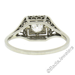 Antique Art Deco Belais 18K Gold Old European Diamond Squared Filigree Work Ring