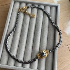 Lanvin Germany Vintage Necklace Gold Tone Octagon Pendant Braided Chain
