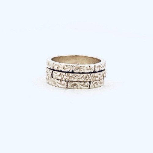 Estate Sterling Silver Floral Spinner Band Ring 6.5 – 8.2mm Wide 7.7g