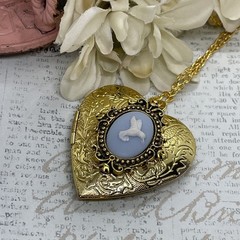 Gold Heart Locket Photo Birthday Anniversary Wedding Hummingbird Blue Necklace