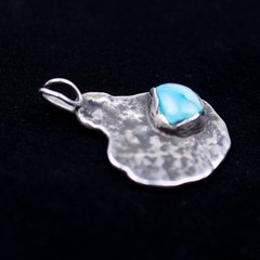 Vintage Artist Made Irregular Sterling Silver Pendant with Turquoise Stone 1″