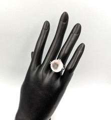 Sterling Silver 925 Checkerboard Cut Pink Chalcedony Clear Topaz Ring Sz 6