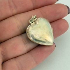 Vintage Sterling Silver Black Onyx Marcasite Floral Puffy Heart Locket Pendant