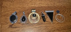 Lot of 6 Vintage To Modern Silver Tone Gold Tone Black & Rhinestones Pendants