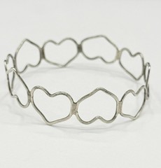 Vintage Modernist Open Work Heart Bangle Bracelet Sterling Silver