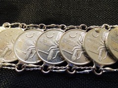 # 654- VINTAGE MEXICO COIN BRACELET-21 REAL COINS