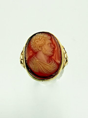 Antique 14Kt Solid Yellow Gold Heavy Carnelian Cameo Bearded Man Ring 10g S11