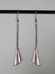 Chic Rustic Silvertone 3″ Long Earrings New French Ear Wires Antiqued Rod & Cone