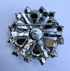 Vintage Juliana DeLizza Elster Blue Rhinestone Pinwheel Brooch Tiered Pin Estate