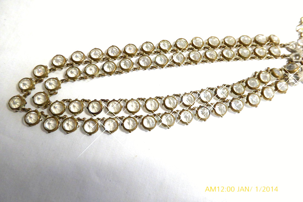 VINTAGE CLEAR OPEN-BACKED AB CRYSTAL DOUBLE ROW NECKLACE