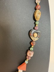 Multicolor Polished Gemstone 14k Gold Filled Bead Necklace Arrow Heart 38”