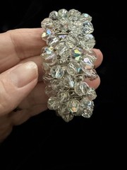 Vintage Aurora Borealis Bead Cha Cha Style Stretch Bracelet Silver Tone Japan