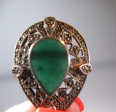 Vintage/Antique Sterling and Marcasite Earrings Green Stone