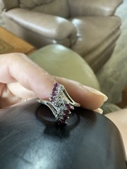 10K White Gold Natural Diamond & Ruby Ring Size 7.5 Vintage Estate 2.39g