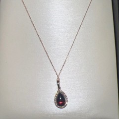Vintage Garnet Stone, 14K Rose Gold 17 inch Delicate Chain