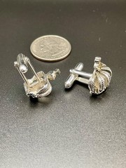 Vintage Royal Crown Figural Silver Tone Rhinestone King Swank Cufflinks