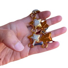 Chunky Gold Star Statement Bracelet Crystal Moon Heart Celestial Link 19cm