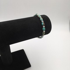 Silver Schark Handmade Sterling Silver & Turquoise Barrel Bead Bracelet 7.5” #26
