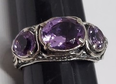 vintage Sterling Silver 3 purple Amethyst Ring OR PAZ signed PZ Israel size 8