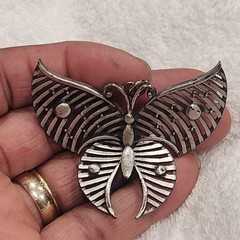 Vintage Silver Tone Butterfly Pendant Large Openwork Statement articulated