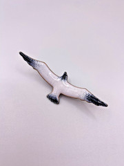 Vintage Artisan Enameled Copper Seagull or Albatross Brooch, 1950s – 1970s