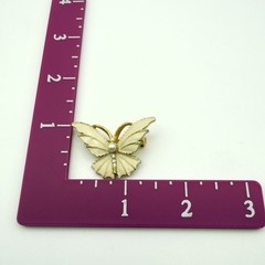 Vintage Butterfly Rhinestone Brooch Cream Enamel Faux Pearl Gold Tone