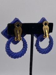 Jeff Lieb Signed Blue Rhinestones Clip On Earrings Squares W/ Detachable Circles