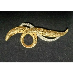 Vintage Avon Loop Brooch Pin Silver Tone and Gold Tone Clear Rhinestones