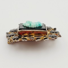 Nouveau Peking Glass Floral Victorian Mourning Brooch Style 1930s Vintage Brooch