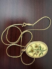 Vintage Napier Signed Triangle Cobra Link Chain Oval Floral Pendant 23″ Necklace