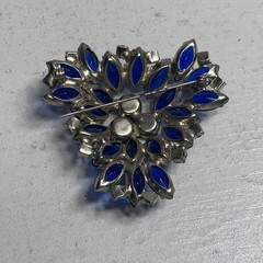 Vintage Blue Navette Silver Tone Open Back Brooch & Earrings set