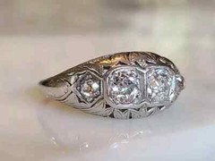 Art Deco Round Lab Created Diamond 14K White Gold FN Filigree Engagement Ring