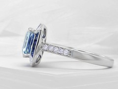 Art-Deco Style Lab Created Aquamarine Sapphire Engagement 14K White Gold FN Ring