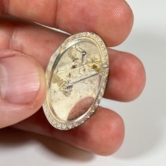 Vintage 1970s Blue White Resin Cameo Brooch Pin Silver Tone Oval Portrait