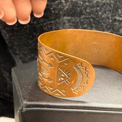 Vintage Copper Bell Trading Cuff Bracelet Western Ethnic Wide Stamped 6”
