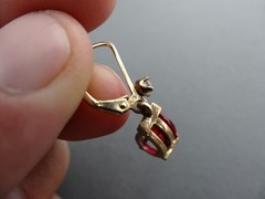 VINTAGE LA GILTED STERLING TEAR DROP RUBY SPINEL DANGLE PIERCED EARRINGS
