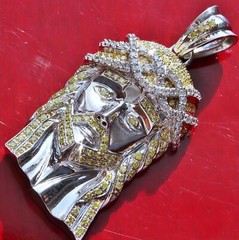 14k 585 white gold pendant 6.75ct diamond 2.70″ Jesus face charm 45.2gr C-67