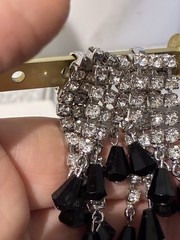VTG BLACK JET & CLEAR RHINESTONE WATERFALL BROOCH & EARRINGS SET